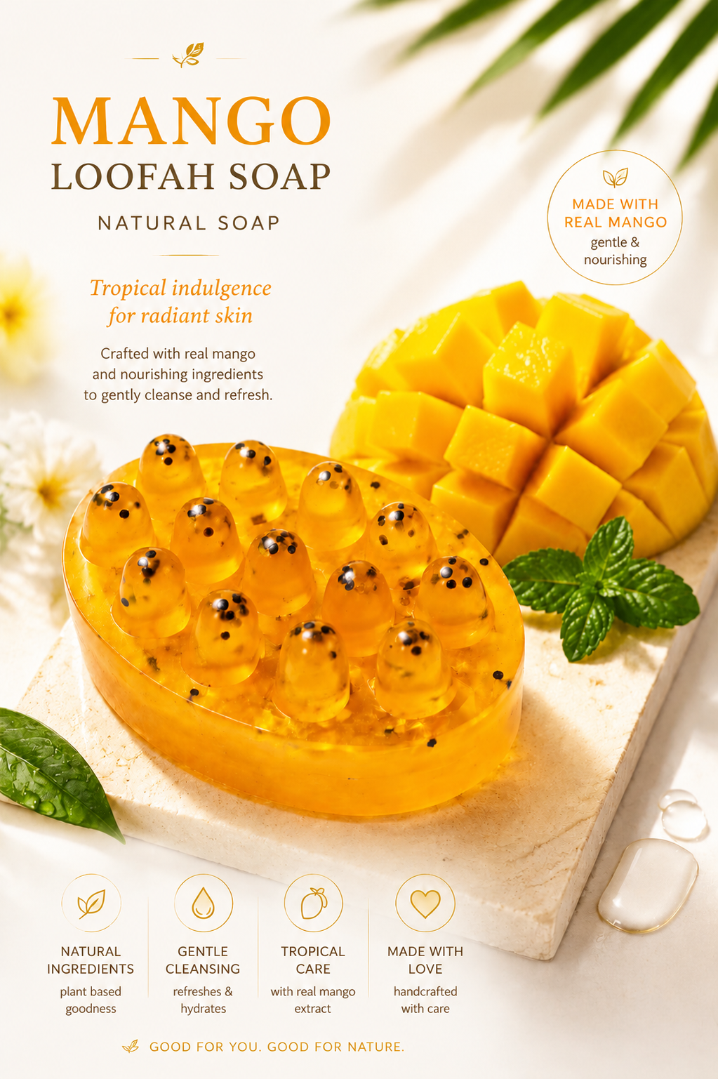 🥭 Mango Loofah Soap – 100% Natural Soap