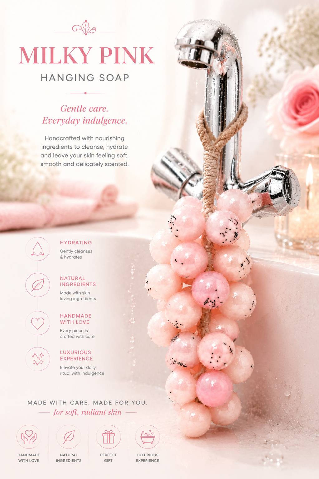 Milky pink hanging soap 💯 natural Milk